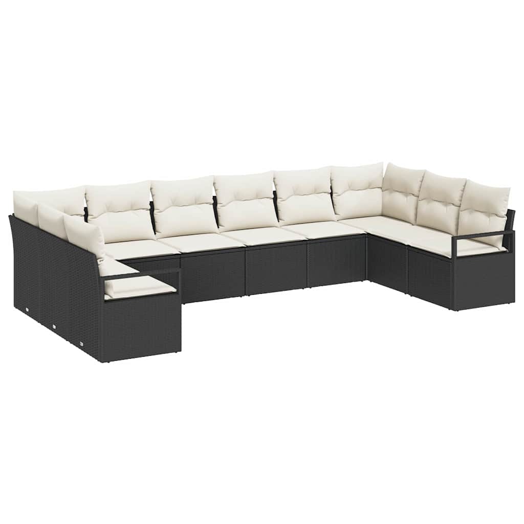 Garten-Sofa-Set mit Kissen 10 pcs Schwarz und Creme